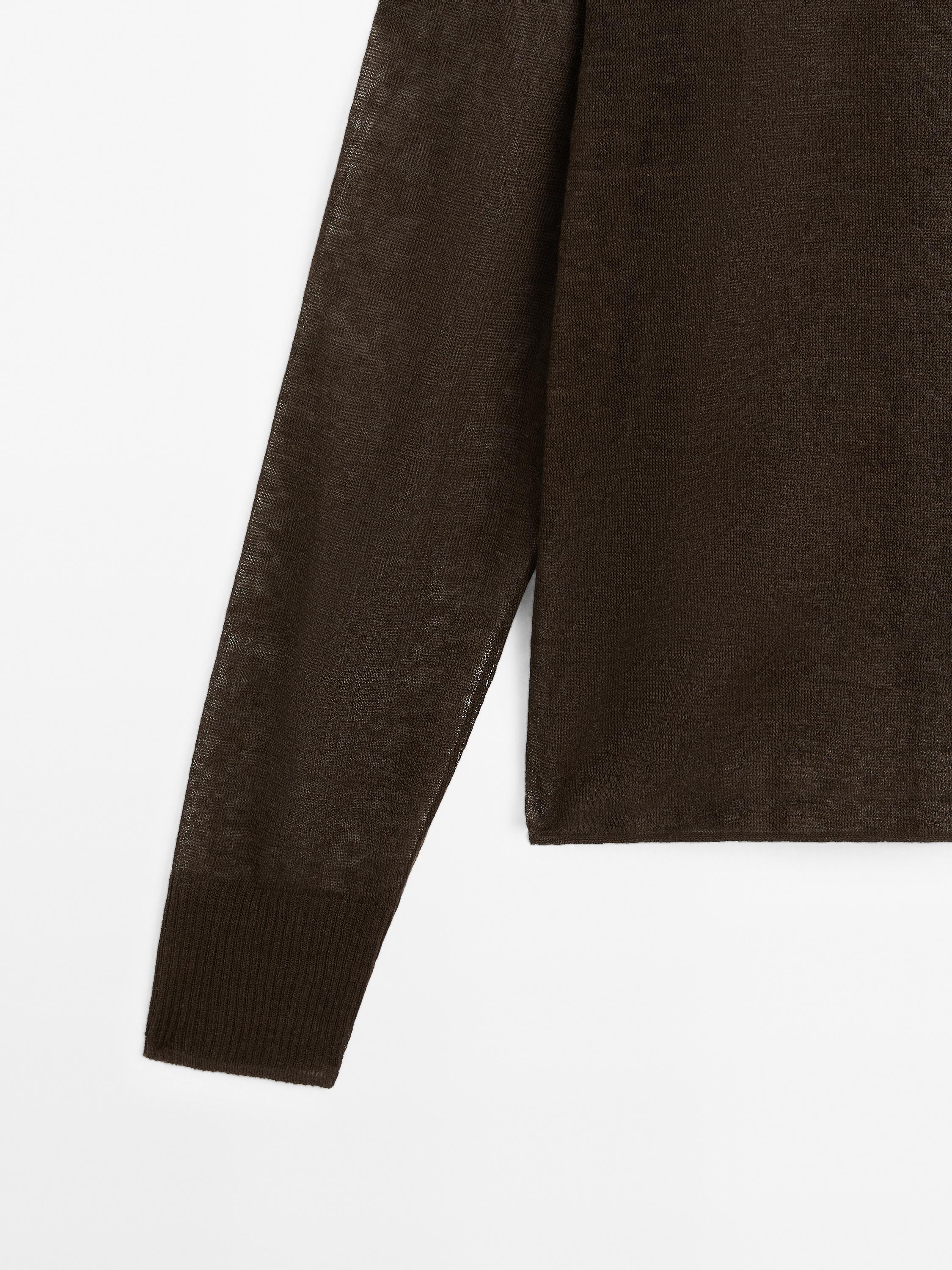 Linen blend semi-sheer knit sweater